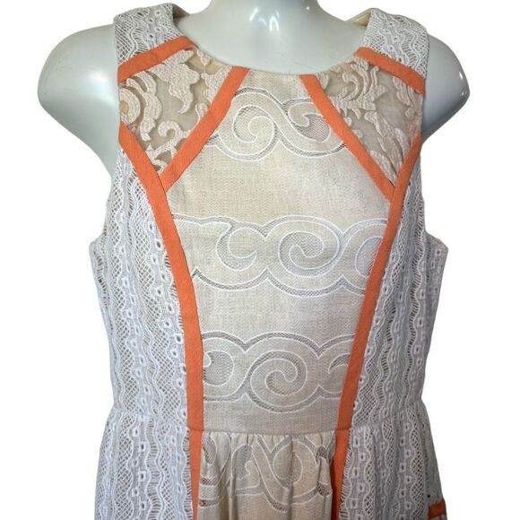 Anthropologie Champagne & Strawberry Lace Mini Dress - Picture 2 of 7